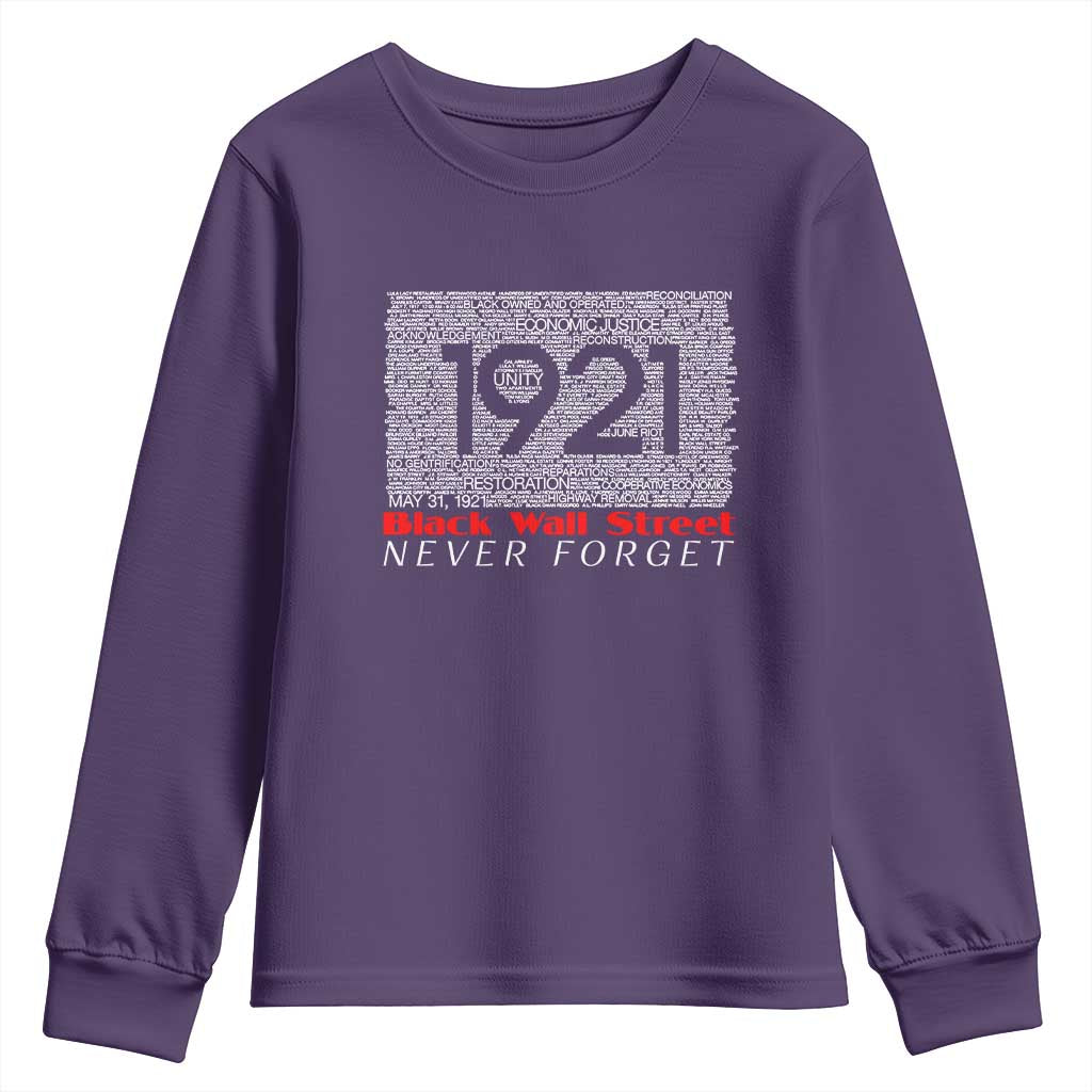 Black Wall Street Youth Sweatshirt Never Forget 1921 Greenwood Tulsa Black History TS09 Purple Print Your Wear