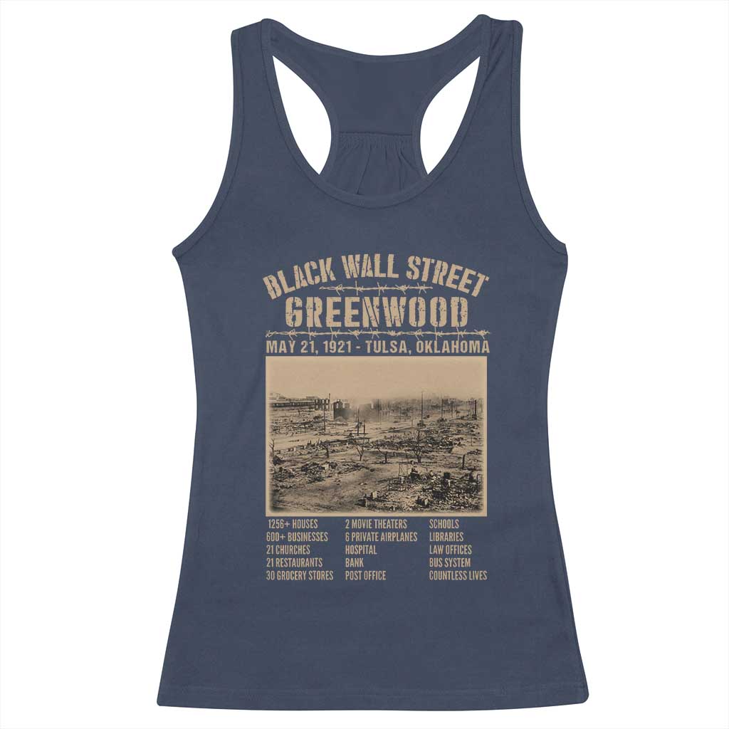 Black Wall Street Racerback Tank Top Never Forget 1921 Tulsa Black History Retro TS09 Navy Print Your Wear