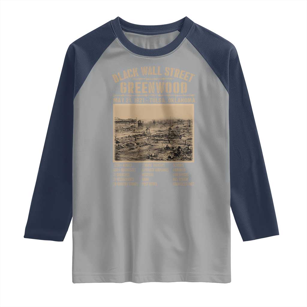 Black Wall Street Raglan Shirt Never Forget 1921 Tulsa Black History Retro TS09 Sport Gray Navy Print Your Wear