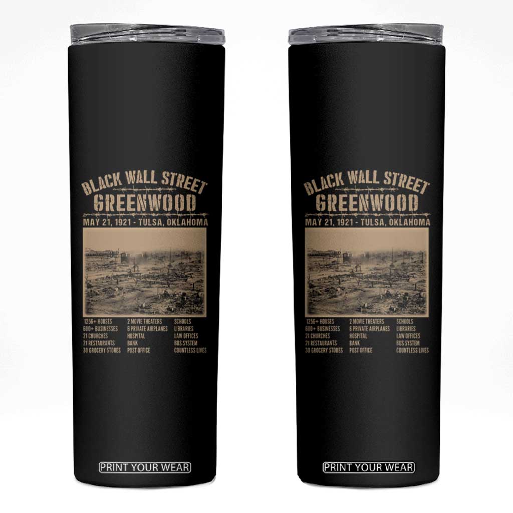 Black Wall Street Skinny Tumbler Never Forget 1921 Tulsa Black History Retro TS09 Black Print Your Wear