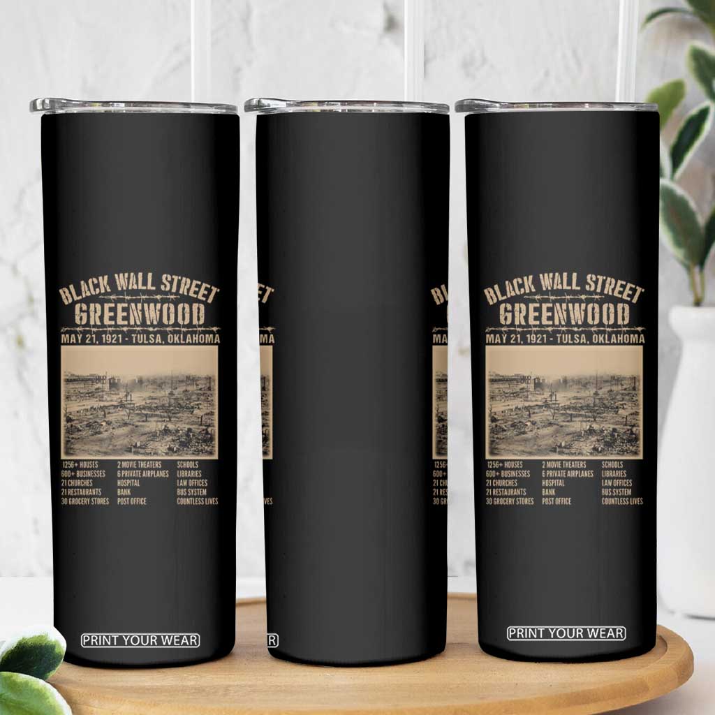 Black Wall Street Skinny Tumbler Never Forget 1921 Tulsa Black History Retro TS09 Print Your Wear