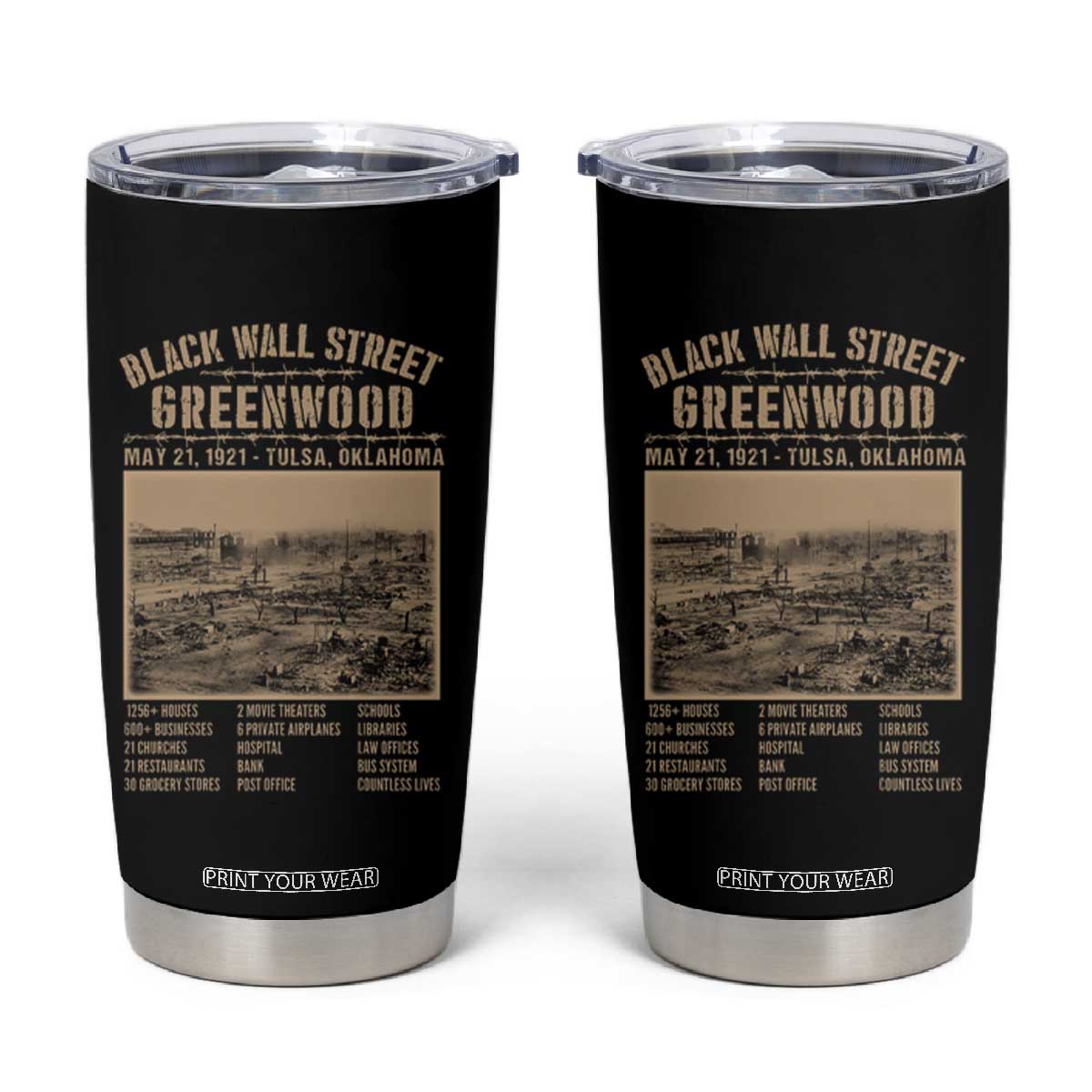 Black Wall Street Tumbler Cup Never Forget 1921 Tulsa Black History Retro TS09 Black Print Your Wear