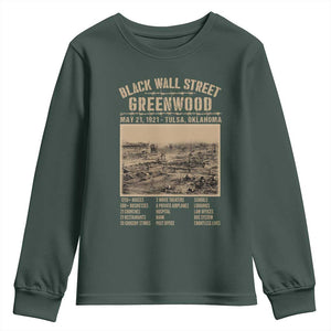 Black Wall Street Youth Sweatshirt - Never Forget 1921 Tulsa Black History Retro Heritage TS09 Dark Forest Green Print Your Wear
