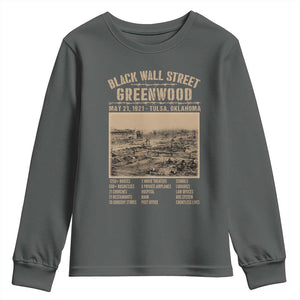 Black Wall Street Youth Sweatshirt - Never Forget 1921 Tulsa Black History Retro Heritage TS09 Dark Heather Print Your Wear