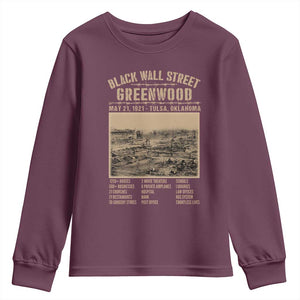 Black Wall Street Youth Sweatshirt - Never Forget 1921 Tulsa Black History Retro Heritage TS09 Maroon Print Your Wear