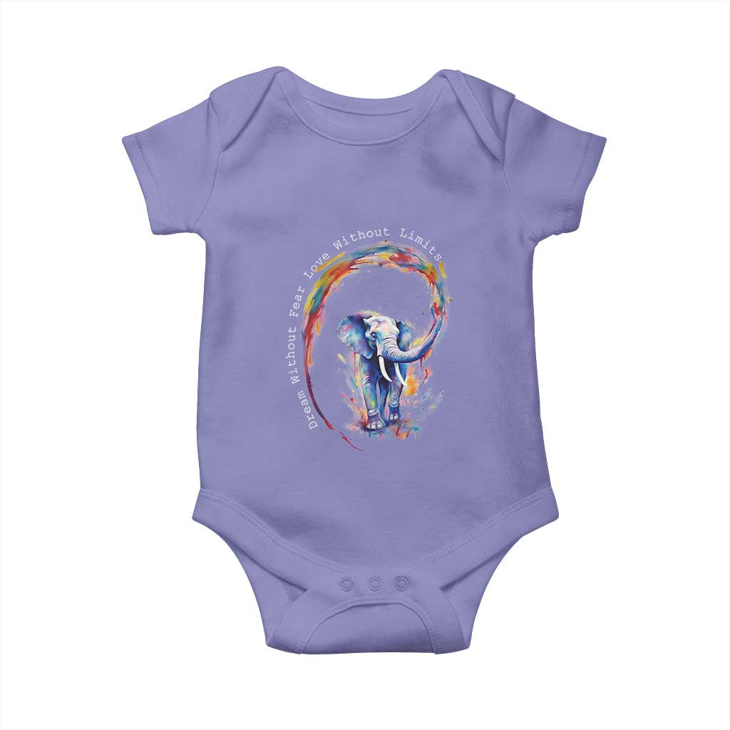 LGBTQ Ally Baby Onesie Dream Without Fear Love Without Limits Rainbow Watercolor Elephant TS09 Violet Print Your Wear