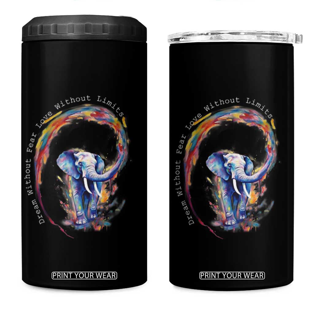 LGBTQ Ally 4 in 1 Can Cooler Tumbler Dream Without Fear Love Without Limits Rainbow Watercolor Elephant TS09 One Size: 16 oz Black Print Your Wear