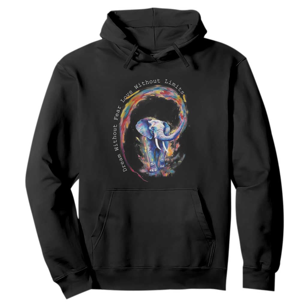 LGBTQ Ally Hoodie Dream Without Fear Love Without Limits Rainbow Watercolor Elephant TS09 Black Print Your Wear