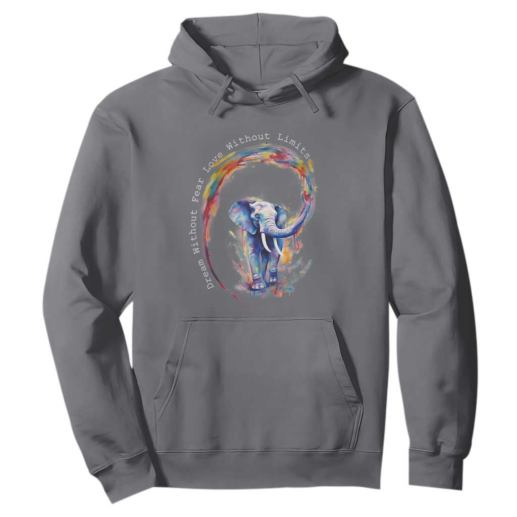 LGBTQ Ally Hoodie Dream Without Fear Love Without Limits Rainbow Watercolor Elephant TS09 Charcoal Print Your Wear