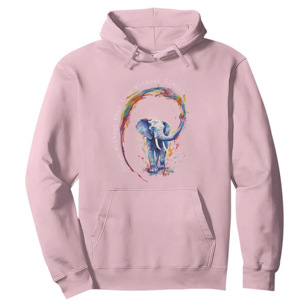 LGBTQ Ally Hoodie Dream Without Fear Love Without Limits Rainbow Watercolor Elephant TS09 Light Pink Print Your Wear