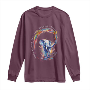 LGBTQ Ally Long Sleeve Shirt Dream Without Fear Love Without Limits Rainbow Watercolor Elephant TS09 Maroon Print Your Wear