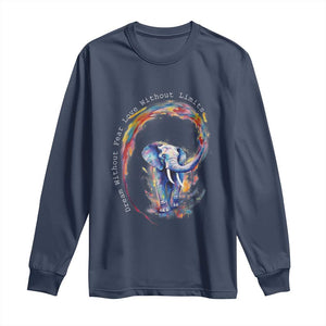LGBTQ Ally Long Sleeve Shirt Dream Without Fear Love Without Limits Rainbow Watercolor Elephant TS09 Navy Print Your Wear