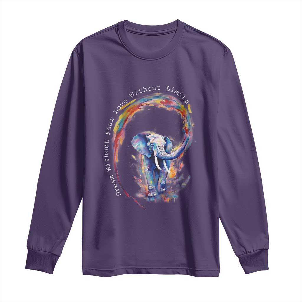 LGBTQ Ally Long Sleeve Shirt Dream Without Fear Love Without Limits Rainbow Watercolor Elephant TS09 Purple Print Your Wear