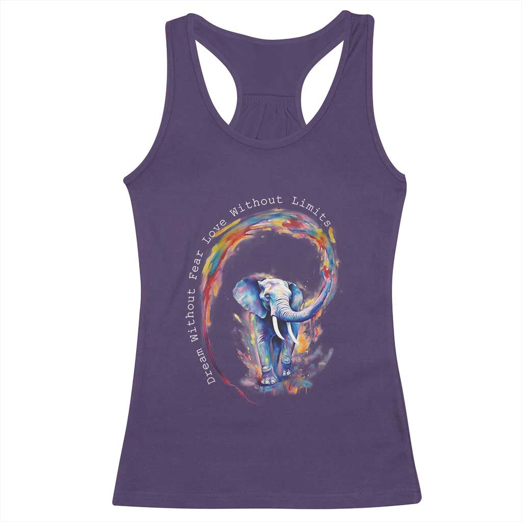 LGBTQ Ally Racerback Tank Top Dream Without Fear Love Without Limits Rainbow Watercolor Elephant TS09 Purple Print Your Wear