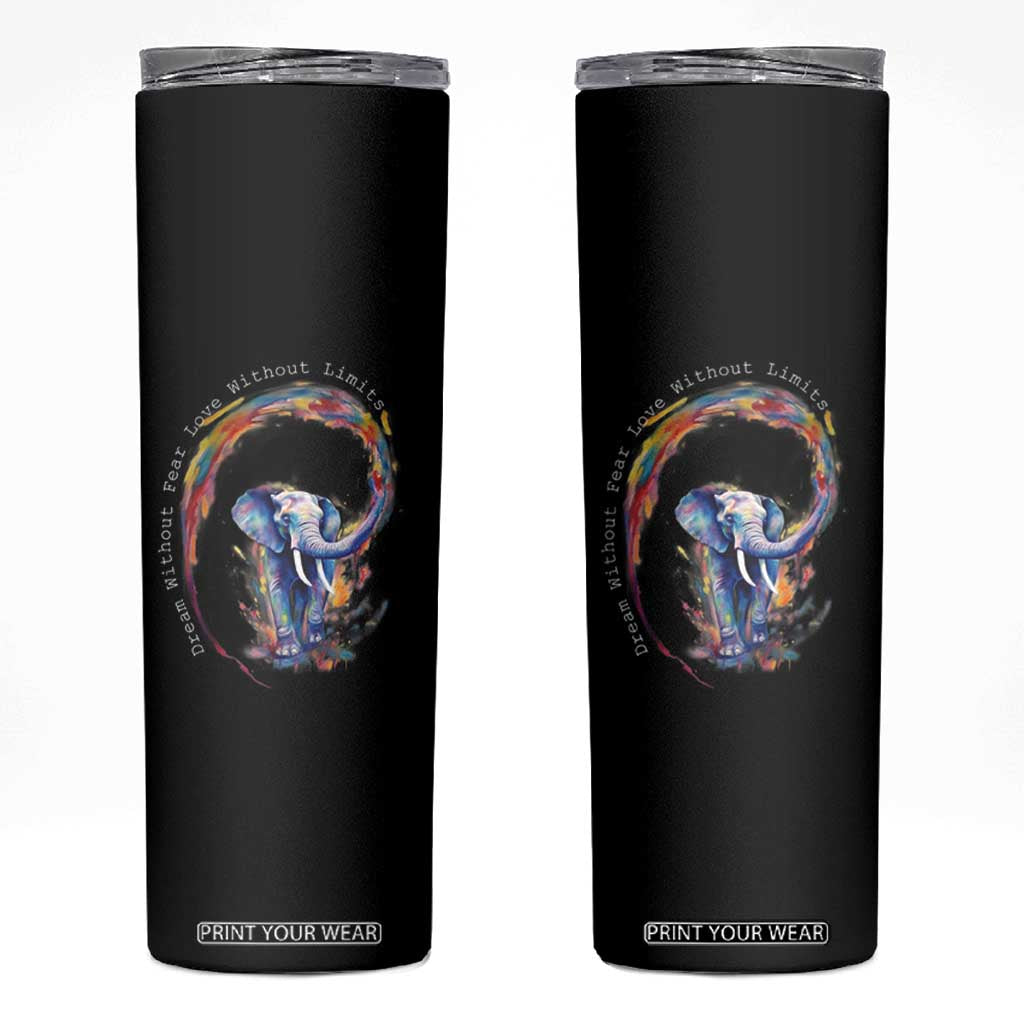 LGBTQ Ally Skinny Tumbler Dream Without Fear Love Without Limits Rainbow Watercolor Elephant TS09 Black Print Your Wear
