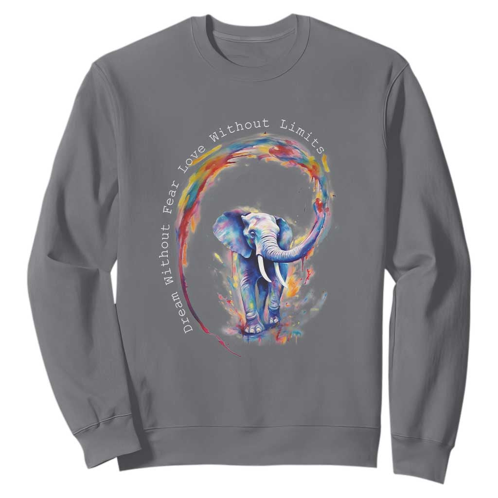 LGBTQ Ally Sweatshirt Dream Without Fear Love Without Limits Rainbow Watercolor Elephant TS09 Charcoal Print Your Wear