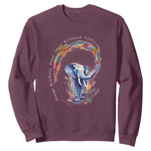 LGBTQ Ally Sweatshirt Dream Without Fear Love Without Limits Rainbow Watercolor Elephant TS09 Maroon Print Your Wear