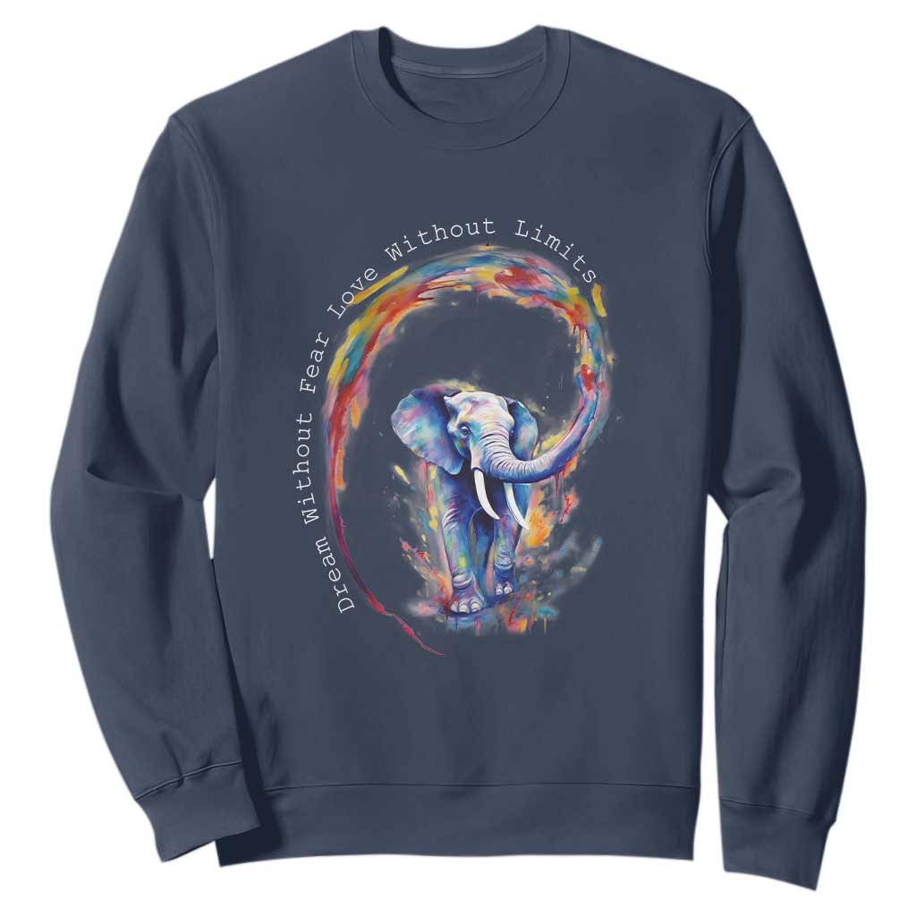 LGBTQ Ally Sweatshirt Dream Without Fear Love Without Limits Rainbow Watercolor Elephant TS09 Navy Print Your Wear