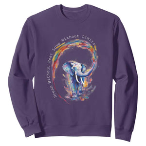 LGBTQ Ally Sweatshirt Dream Without Fear Love Without Limits Rainbow Watercolor Elephant TS09 Purple Print Your Wear