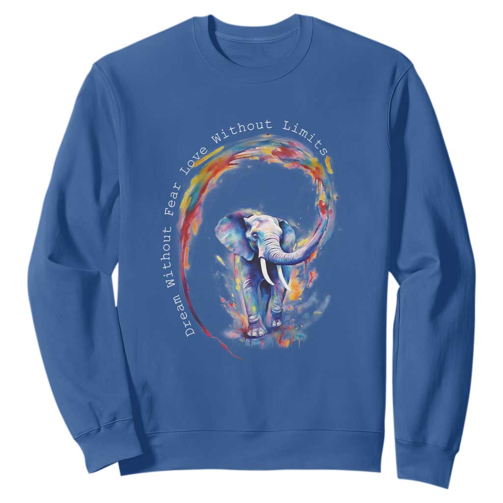 LGBTQ Ally Sweatshirt Dream Without Fear Love Without Limits Rainbow Watercolor Elephant TS09 Royal Blue Print Your Wear
