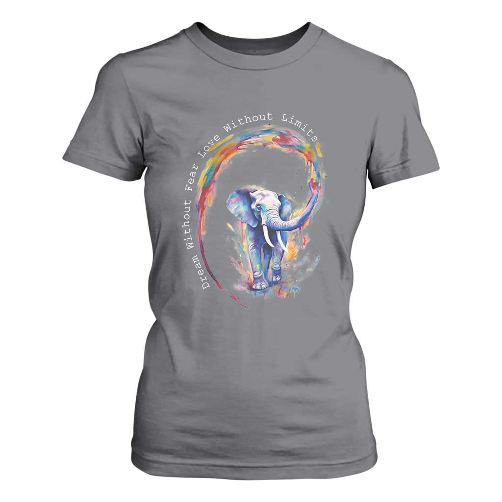 LGBTQ Ally T Shirt For Women Dream Without Fear Love Without Limits Rainbow Watercolor Elephant TS09 Charcoal Print Your Wear