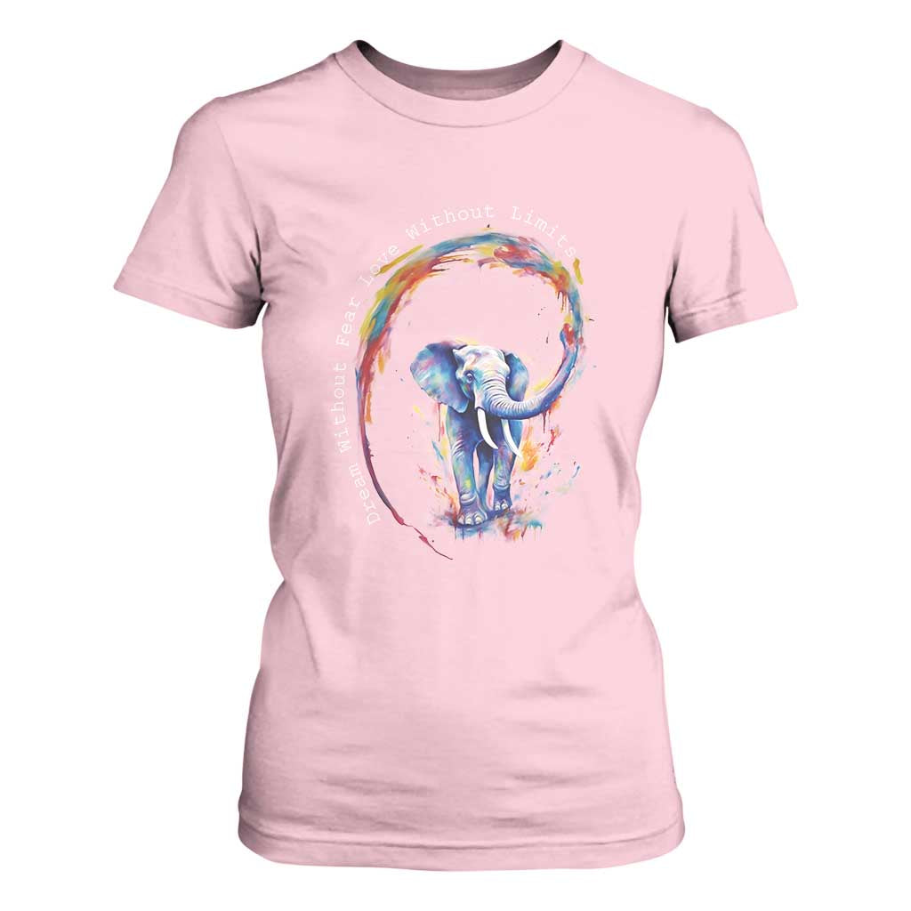 LGBTQ Ally T Shirt For Women Dream Without Fear Love Without Limits Rainbow Watercolor Elephant TS09 Light Pink Print Your Wear