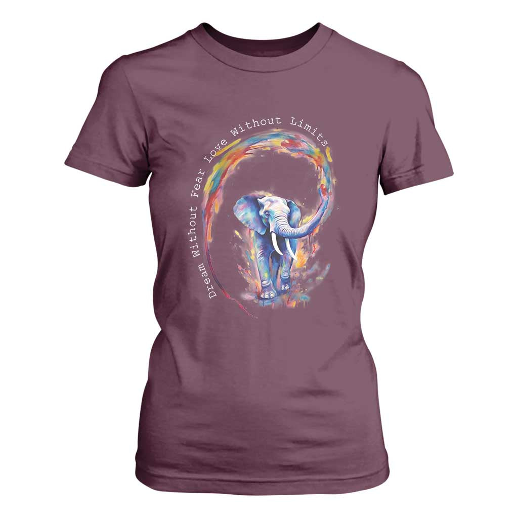LGBTQ Ally T Shirt For Women Dream Without Fear Love Without Limits Rainbow Watercolor Elephant TS09 Maroon Print Your Wear