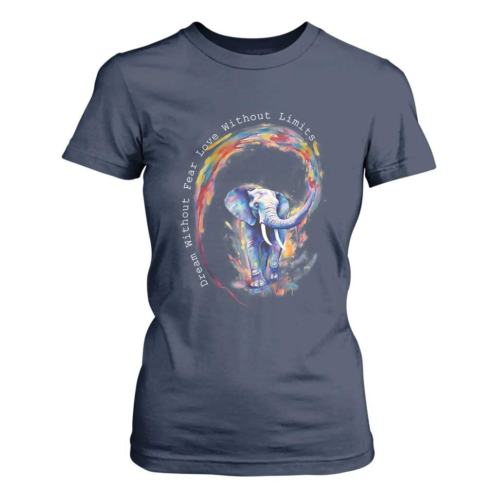 LGBTQ Ally T Shirt For Women Dream Without Fear Love Without Limits Rainbow Watercolor Elephant TS09 Navy Print Your Wear