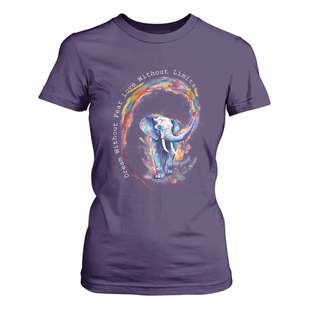 LGBTQ Ally T Shirt For Women Dream Without Fear Love Without Limits Rainbow Watercolor Elephant TS09 Purple Print Your Wear