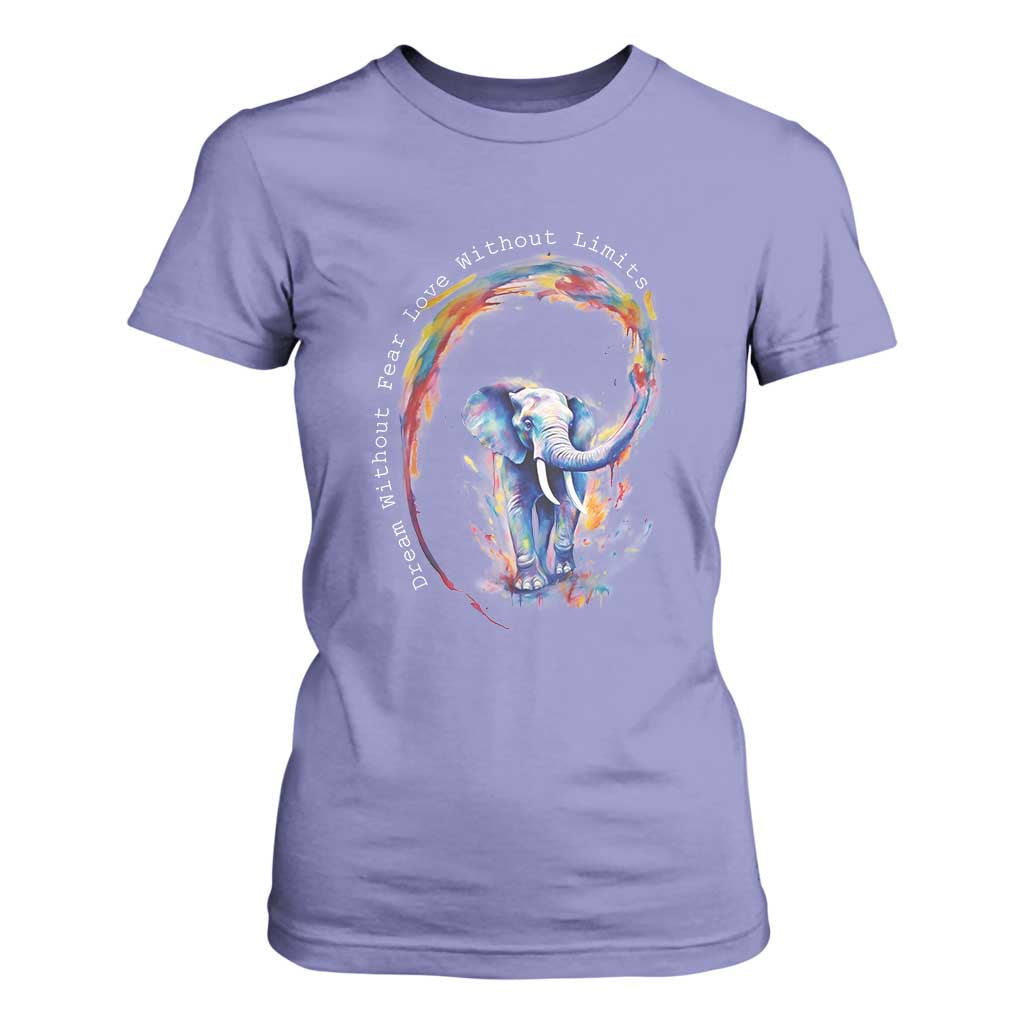 LGBTQ Ally T Shirt For Women Dream Without Fear Love Without Limits Rainbow Watercolor Elephant TS09 Violet Print Your Wear