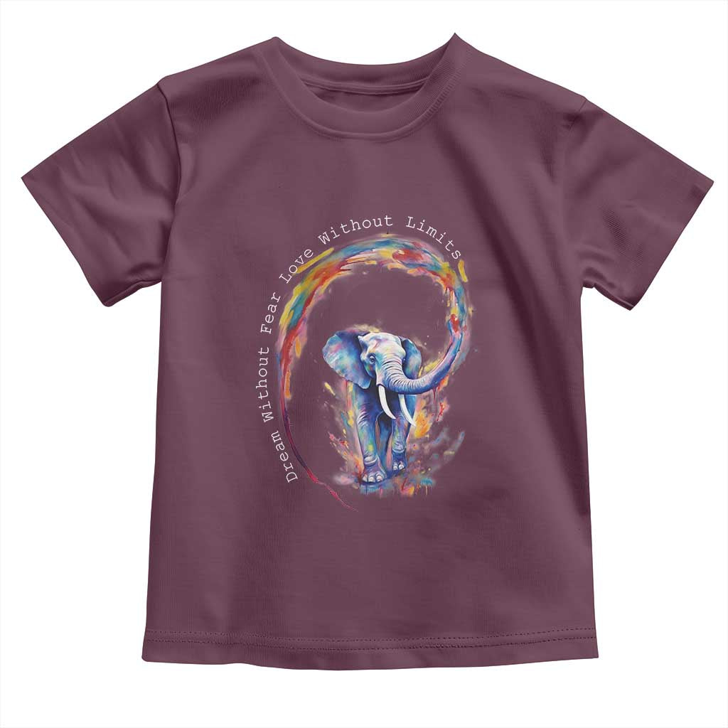 LGBTQ Ally Toddler T Shirt Dream Without Fear Love Without Limits Rainbow Watercolor Elephant TS09 Maroon Print Your Wear