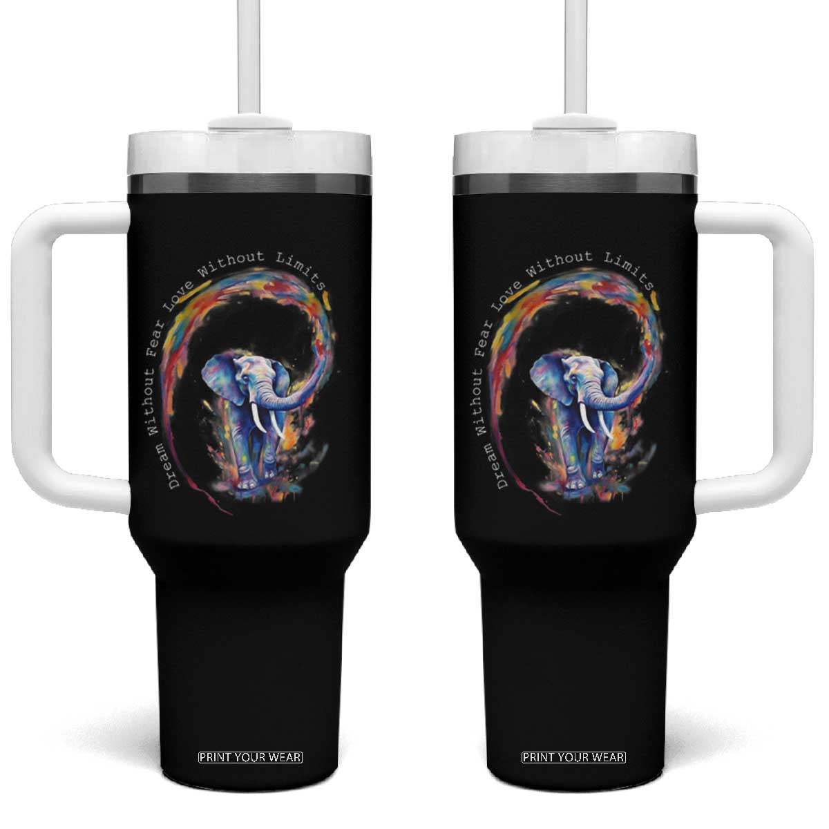 LGBTQ Ally Tumbler With Handle Dream Without Fear Love Without Limits Rainbow Watercolor Elephant TS09 One Size: 40 oz Black Print Your Wear