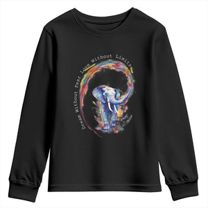 LGBTQ Ally Youth Sweatshirt Dream Without Fear Love Without Limits Rainbow Watercolor Elephant TS09 Black Print Your Wear