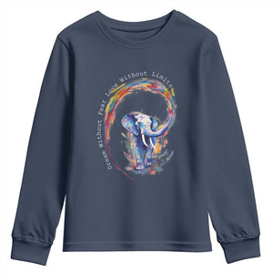 LGBTQ Ally Youth Sweatshirt Dream Without Fear Love Without Limits Rainbow Watercolor Elephant TS09 Navy Print Your Wear