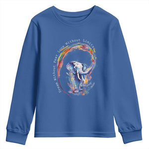 LGBTQ Ally Youth Sweatshirt Dream Without Fear Love Without Limits Rainbow Watercolor Elephant TS09 Royal Blue Print Your Wear
