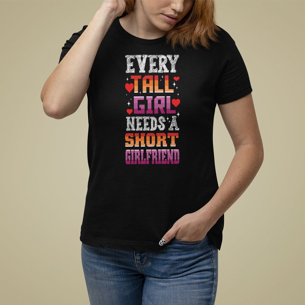 Lesbian Couple T Shirt For Women Every Tall Girl Needs A Short Girlfriend TS09 Black Printyourwear