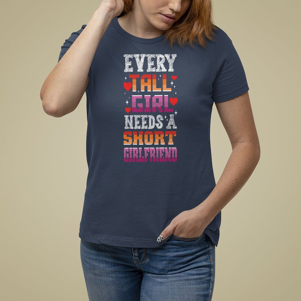 Lesbian Couple T Shirt For Women Every Tall Girl Needs A Short Girlfriend TS09 Navy Printyourwear