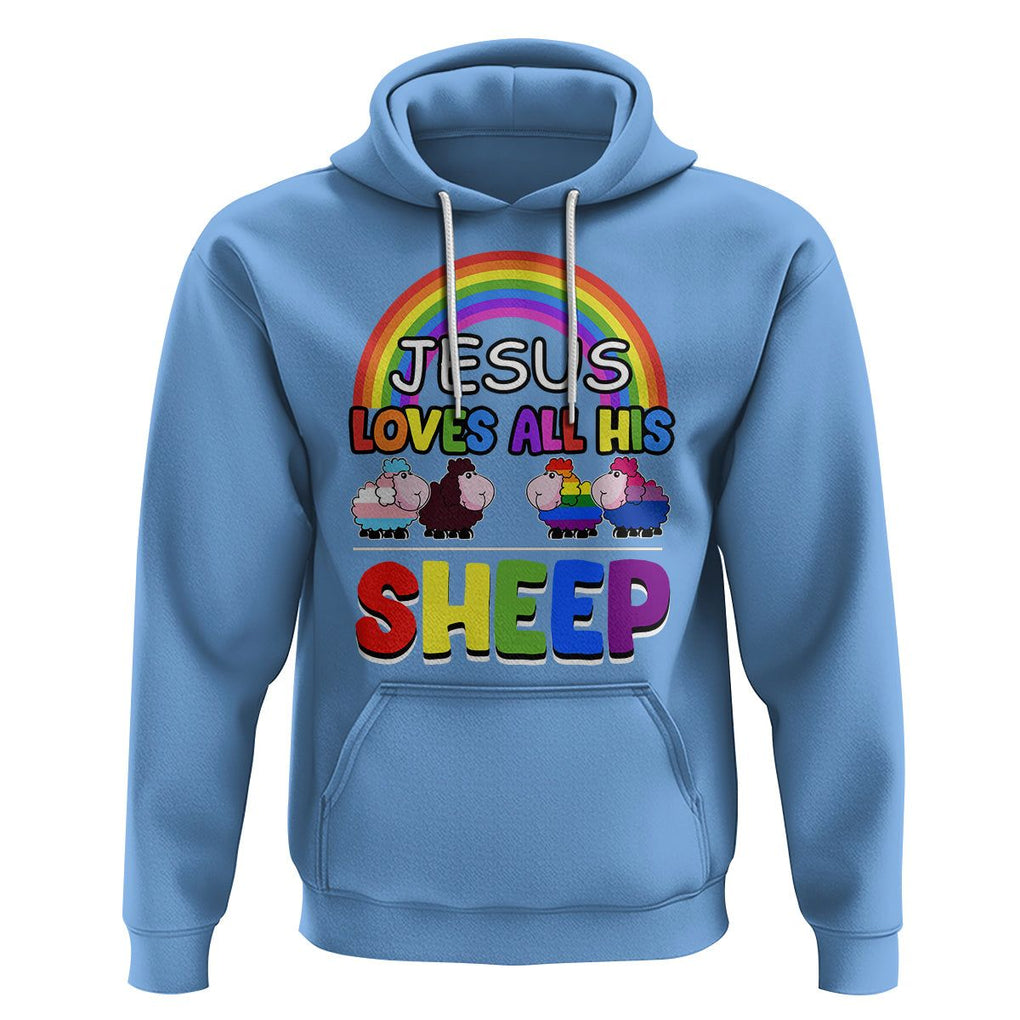 LGBT Pride Hoodie Jesus Loves All His Sheep Lesbian Gay Bisexual Transgender Black White TS09 Carolina Blue Printyourwear