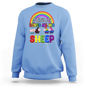 LGBT Pride Sweatshirt Jesus Loves All His Sheep Lesbian Gay Bisexual Transgender Black White TS09 Carolina Blue Printyourwear