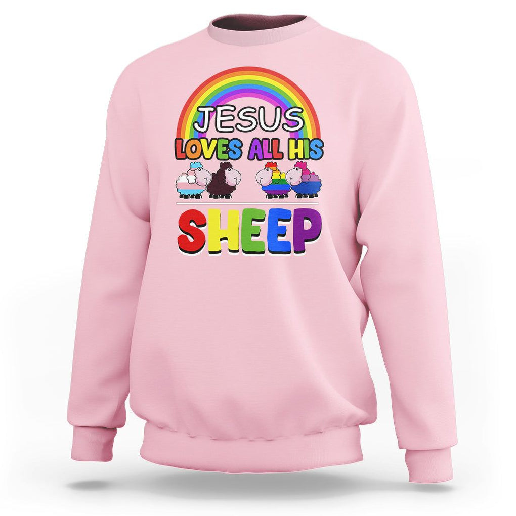 LGBT Pride Sweatshirt Jesus Loves All His Sheep Lesbian Gay Bisexual Transgender Black White TS09 Light Pink Printyourwear