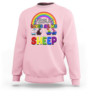 LGBT Pride Sweatshirt Jesus Loves All His Sheep Lesbian Gay Bisexual Transgender Black White TS09 Light Pink Printyourwear