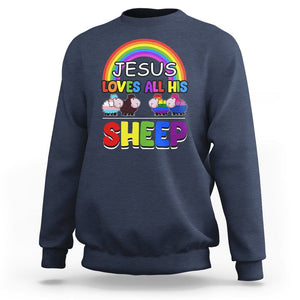 LGBT Pride Sweatshirt Jesus Loves All His Sheep Lesbian Gay Bisexual Transgender Black White TS09 Navy Printyourwear
