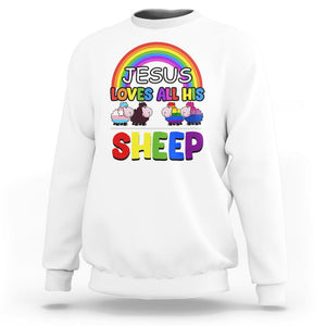 LGBT Pride Sweatshirt Jesus Loves All His Sheep Lesbian Gay Bisexual Transgender Black White TS09 White Printyourwear