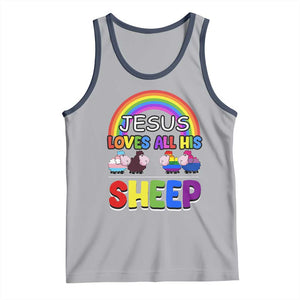 LGBT Pride Tank Top Jesus Loves All His Sheep Lesbian Gay Bisexual Transgender Black White TS09 Athletic Heather Navy Print Your Wear