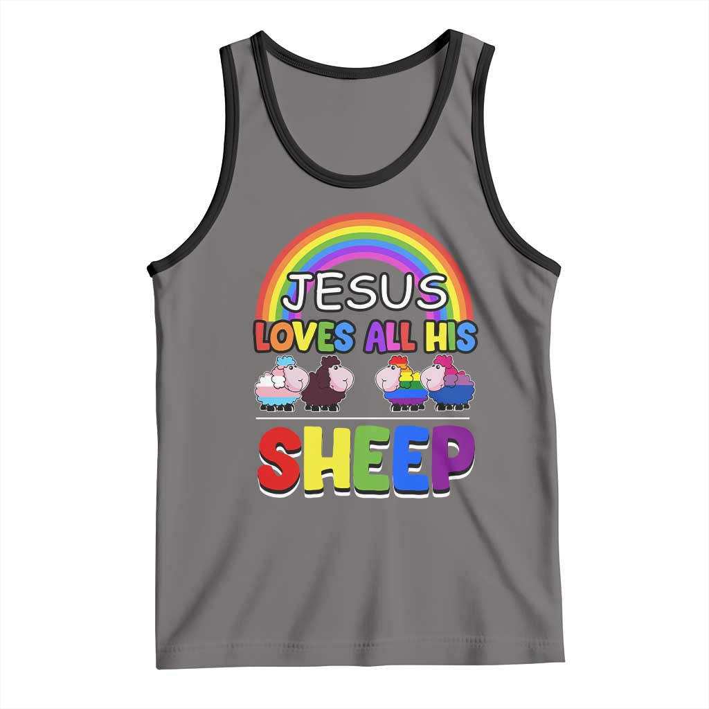 LGBT Pride Tank Top Jesus Loves All His Sheep Lesbian Gay Bisexual Transgender Black White TS09 Deep Heather Black Print Your Wear