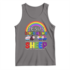 LGBT Pride Tank Top Jesus Loves All His Sheep Lesbian Gay Bisexual Transgender Black White TS09 Deep Heather Print Your Wear