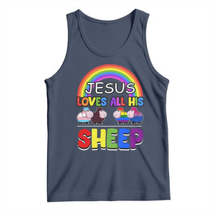 LGBT Pride Tank Top Jesus Loves All His Sheep Lesbian Gay Bisexual Transgender Black White TS09 Navy Print Your Wear
