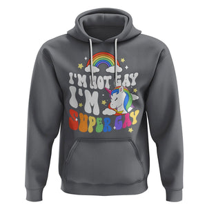 Funny LGBT Pride Hoodie I'm Not Gay I'm Super Gay Cute Unicorn Rainbow TS09 Charcoal Printyourwear