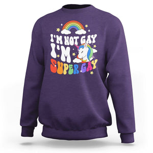 Funny LGBT Pride Sweatshirt I'm Not Gay I'm Super Gay Cute Unicorn Rainbow TS09 Purple Printyourwear