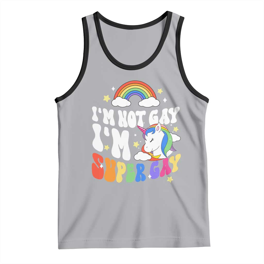 Funny LGBT Pride Tank Top I'm Not Gay I'm Super Gay Cute Unicorn Rainbow TS09 Athletic Heather Black Print Your Wear